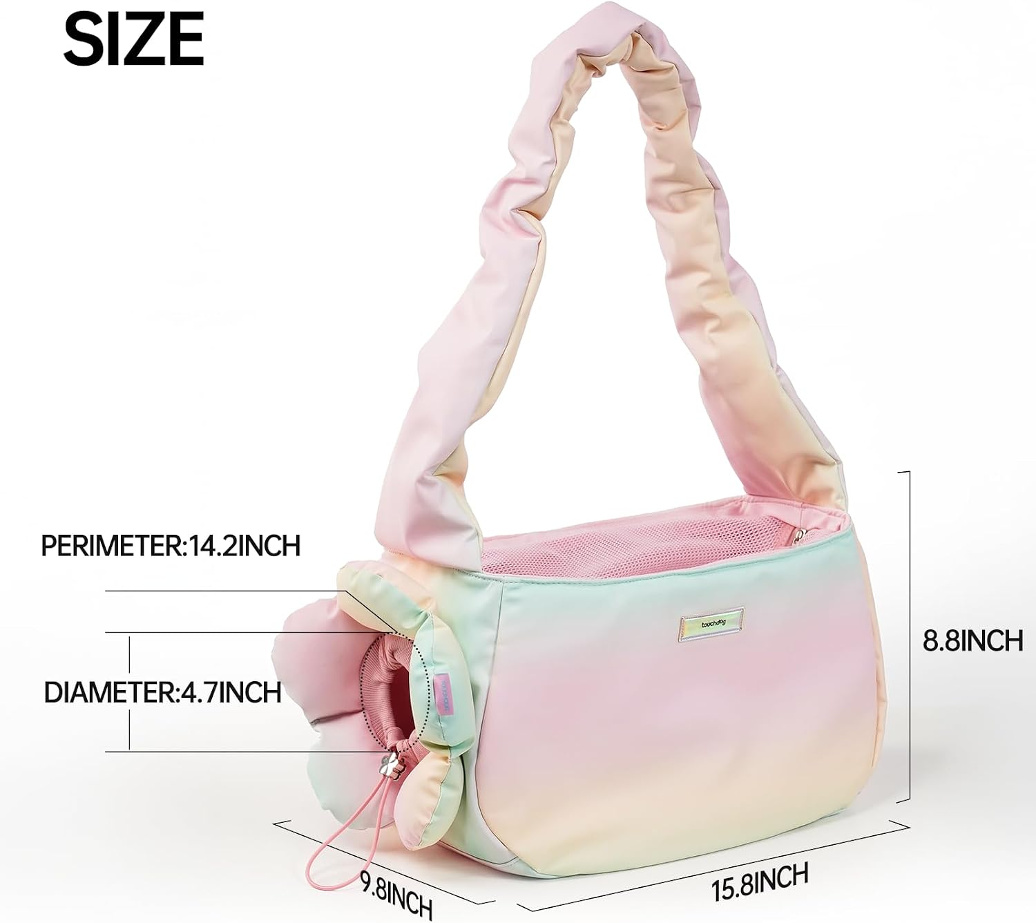 Touchdog pink pet tote bag featuring exterior storage pockets