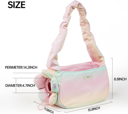 Touchdog pink pet tote bag featuring exterior storage pockets