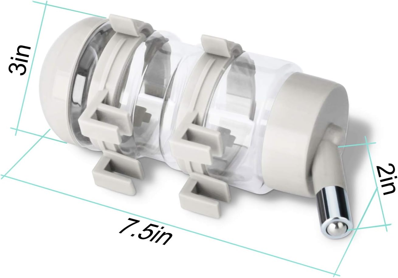 Automatic gravity fed dog crate water bottle attachment close up view