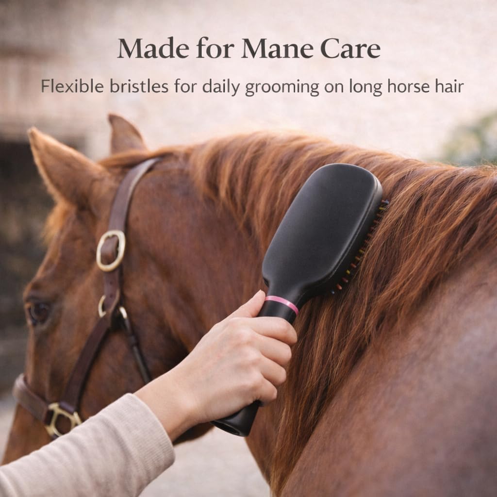 Adkoat S curve detangling brush illustrating the flexible movement of the colorful bristles.