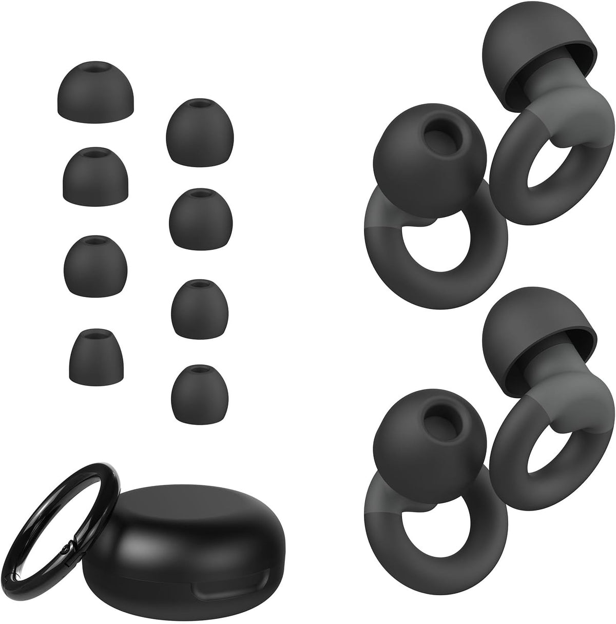 Justrvn black reusable silicone noise reduction ear plugs front view