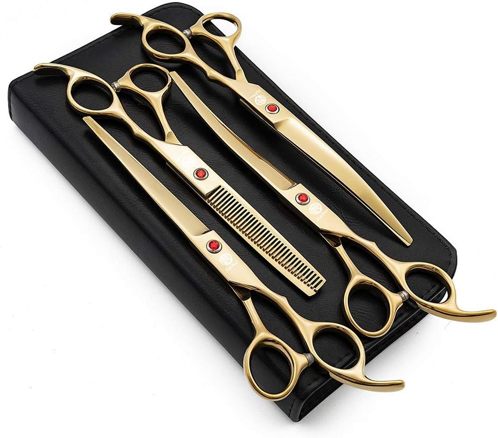 Purple Dragon Professional 7.0 inch 4PCS Pet Grooming Scissors Kit Japan Premium Steel Straight & Curved & Thinning Blade Dog Hair Cutting Shears Set with Case - Image 11