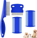 4 Pack Dog Grooming Comb, Pet Flea Lice Combs, Stainless Steel Cat Combs with Rounded Teeth, Double Sided Professional Pet Tear Stain Remover, Dematting Tool for Small, Medium & Large Pets - Image 1