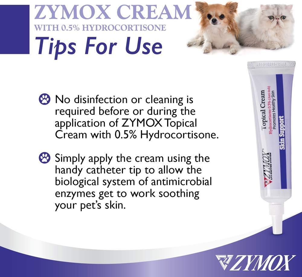Zymox dog and cat skin care cream tube beside its retail product box