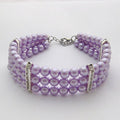 PetFavorites fancy three row pearl dog necklace collar purple front view rhinestone pet jewelry