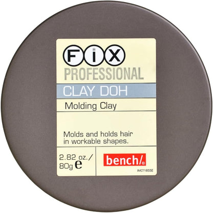 Bench Fix Professional Clay Doh front view of the gray styling tin for matte hair definition.