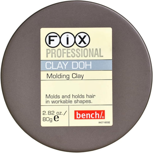 Bench Fix Professional Clay Doh front view of the gray styling tin for matte hair definition.
