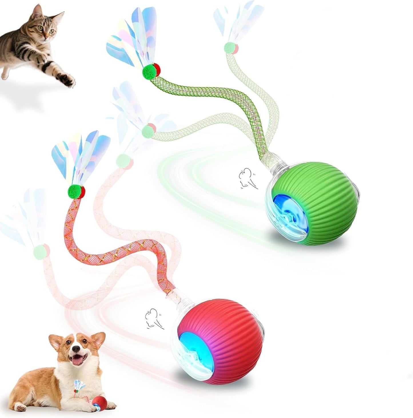 2-Pack USB Rechargeable Smart Cat Toy Ball, 360 degrees Rotation Automatic Moving Chase Toy, Obstacle Avoidance Interactive Play with 4 Spiral Springs, Enrichment Toys for Indoor Cats, Puppies & Small Dogs - Image 15