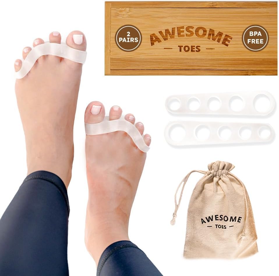 Yogabody Awesome Toes separators in wooden storage box front view