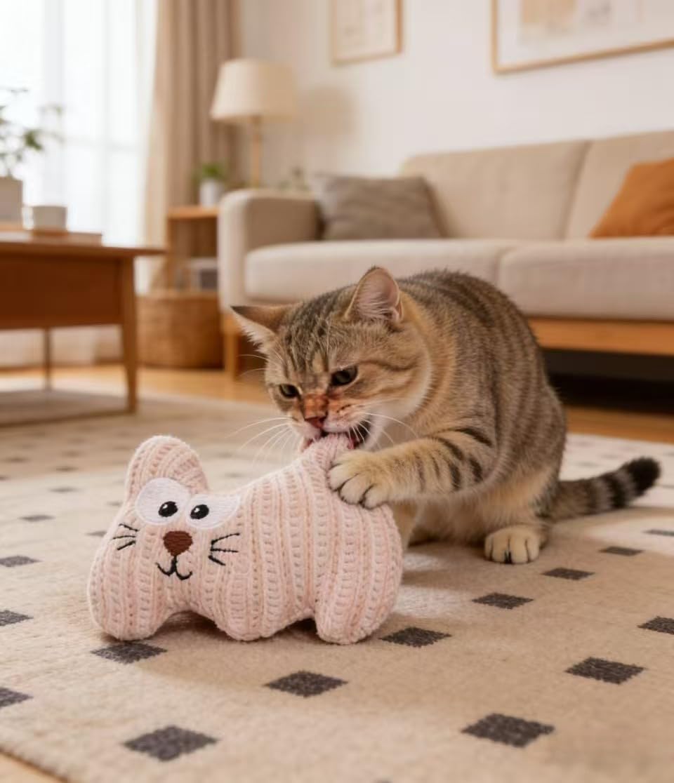 Premium Sherpa fabric catnip toys designed for dental health and safe chewing.