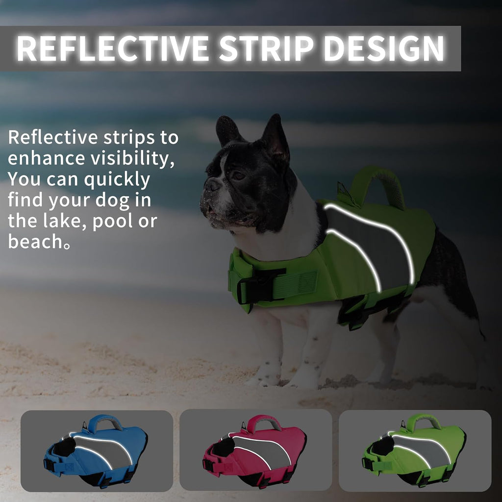 Double rescue handle design on large size canine life vest