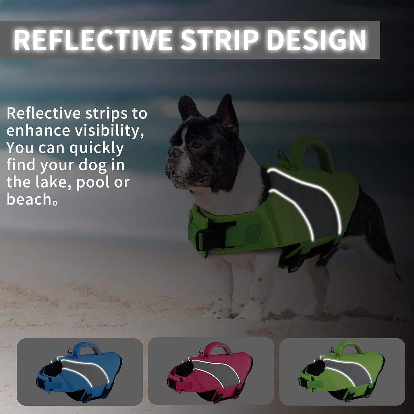 Double rescue handle design on large size canine life vest