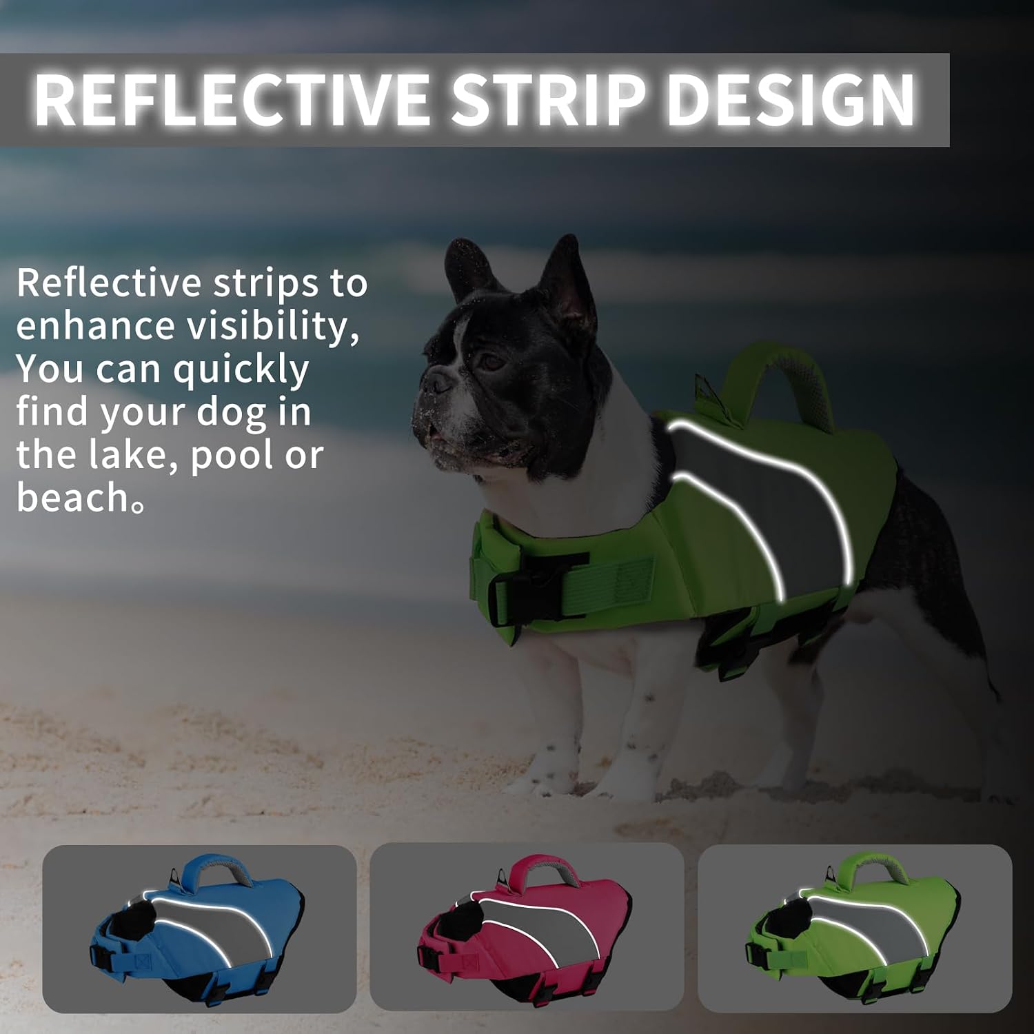 Double rescue handle design on large size canine life vest