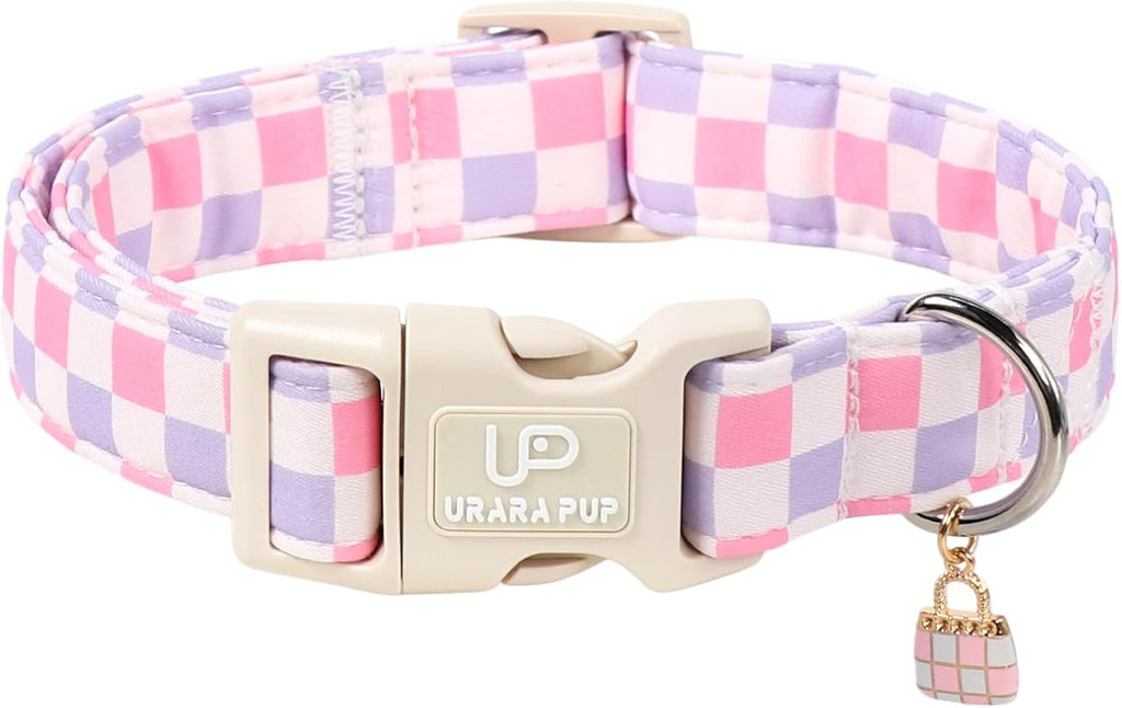 Dog Collar for Summer,Cute Pink Plaid Dog Collar,Cotton Puppy Collar with Adjustable Metal Buckle for Small,Medium,Large Girl Boy Dog - Image 14