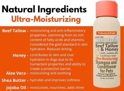 Nature's Diet Well-Being moisturizing shampoo for cats and dogs professional grade grooming.