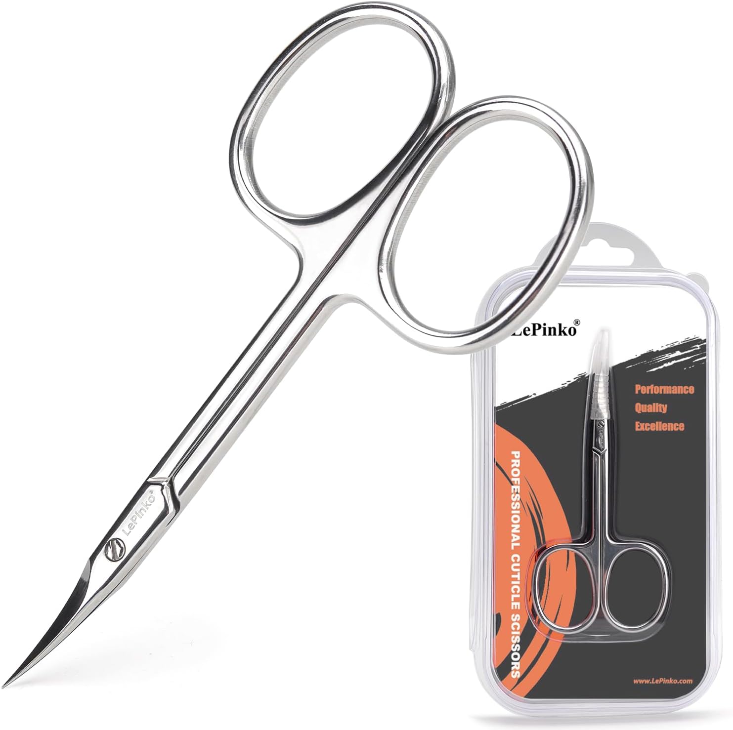 LePinko professional cuticle scissors front view showcasing forged stainless steel blades.
