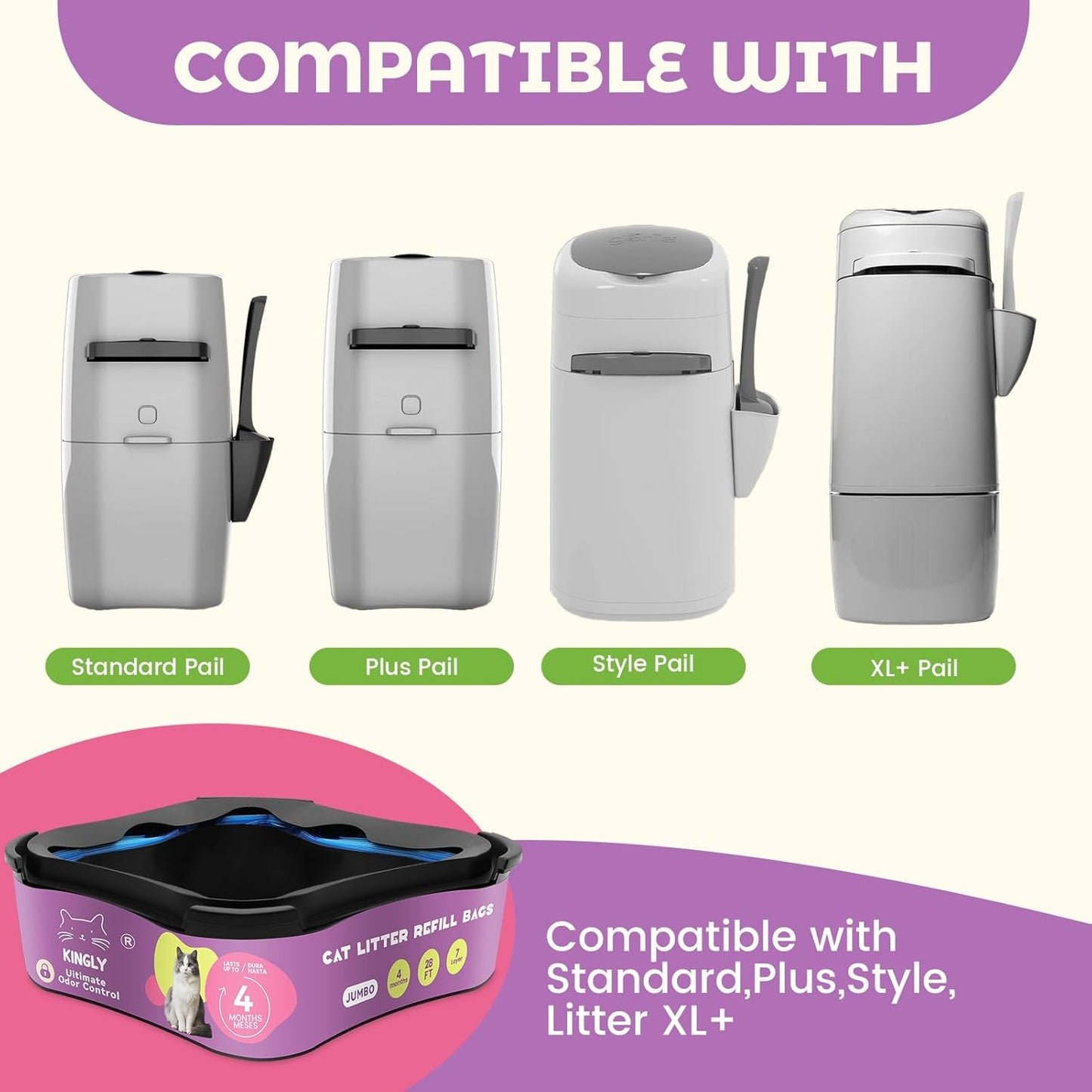 Kingly cat litter refill cartridge showing easy installation steps
