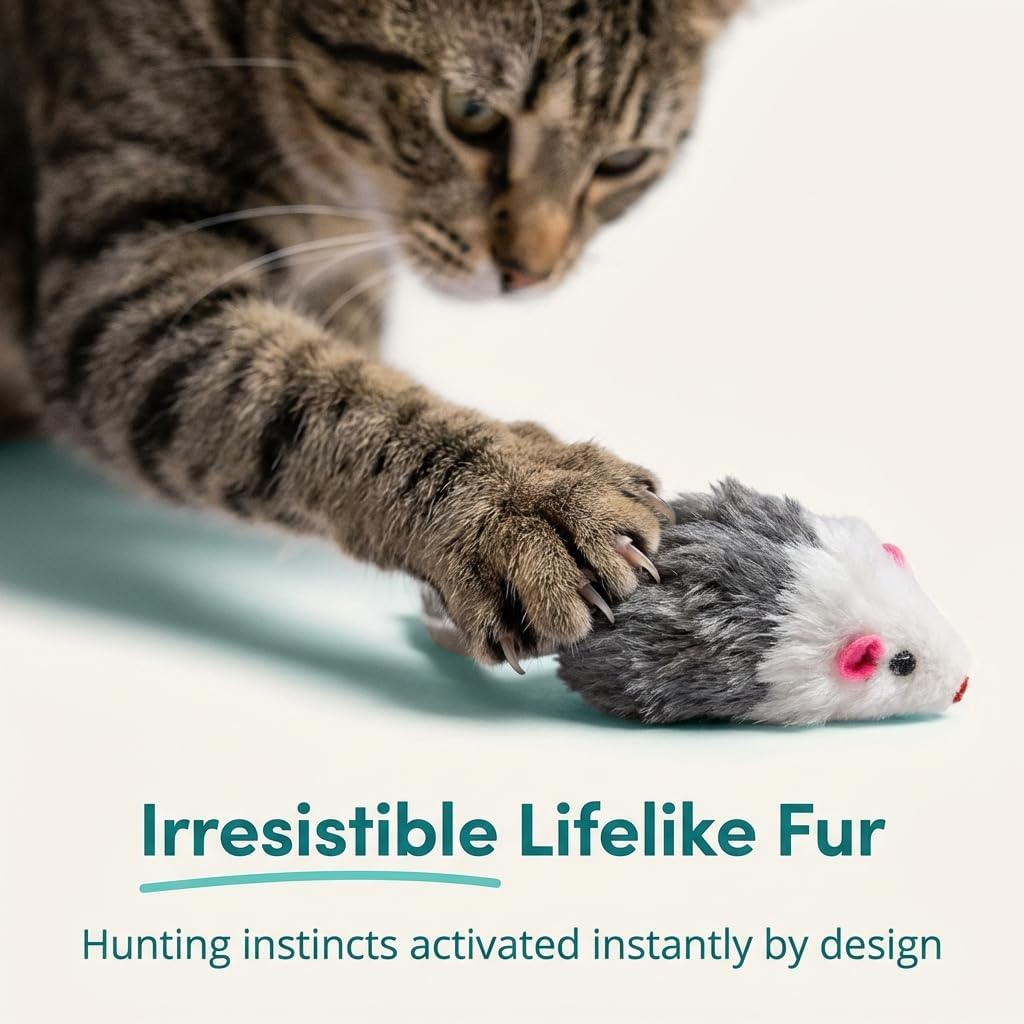 Smokey's Stash gray and white fake fur mice toys for pet exercise