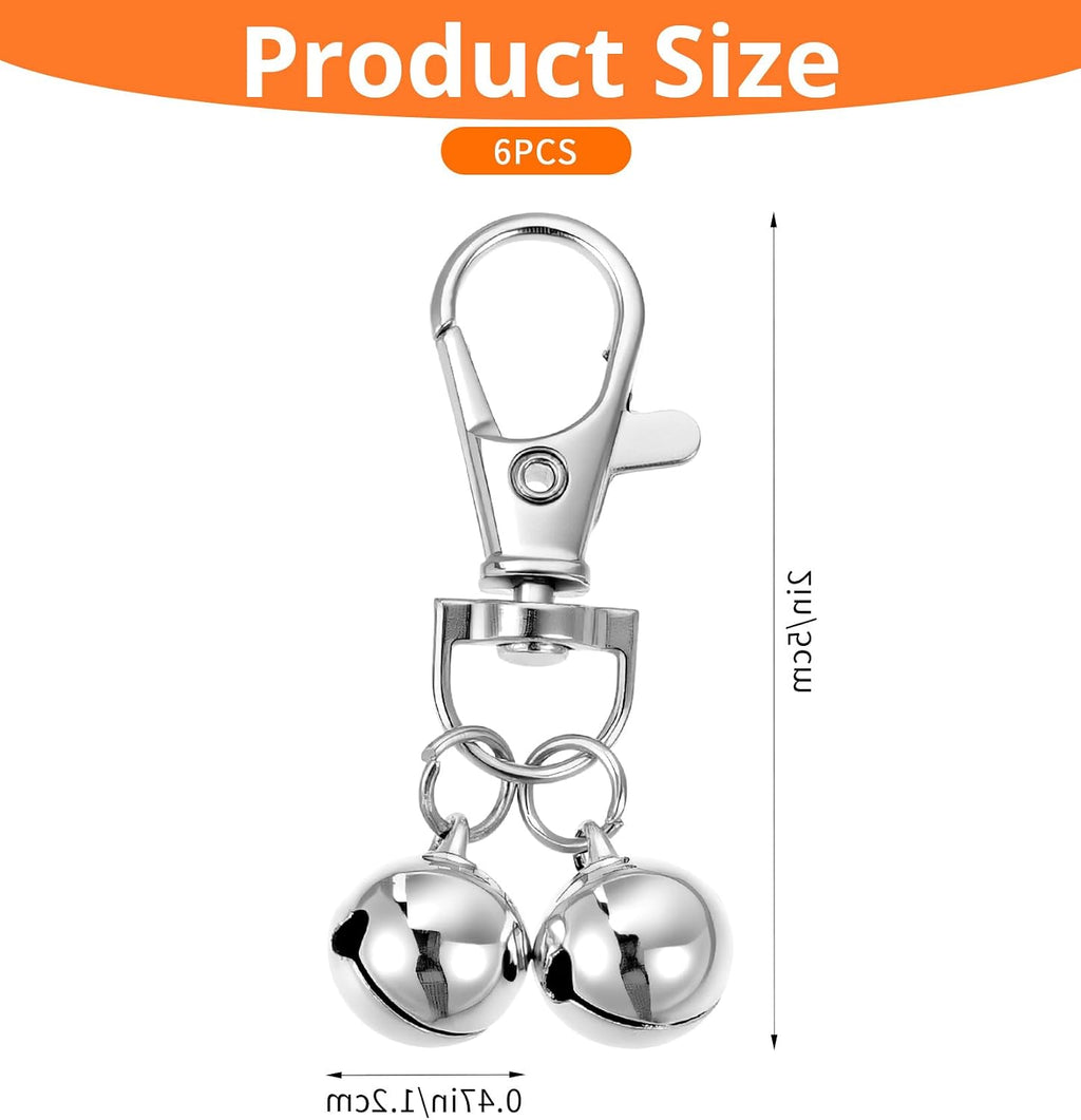 Pack of six premium silver pet collar bells demonstrating compact size and lightweight design.