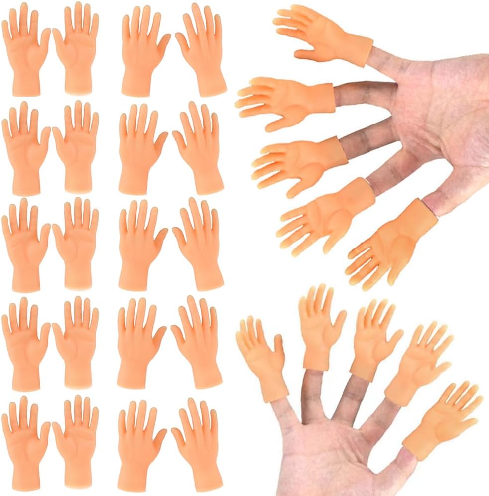 Fnqiank tiny finger hands mini rubber finger puppets front view showing detailed realistic nails and lines.