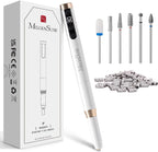 MelodySusie PM170F pen shaped cordless nail drill front view showcasing sleek white metal finish