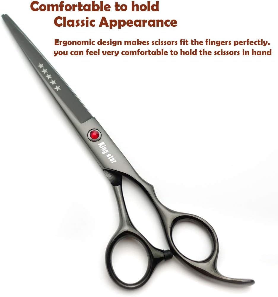Kingstar up-curved and down-curved dog shears displaying precision curved blades