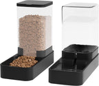 Wefeedy automatic cat feeder and water dispenser set front view showing black gravity bowls