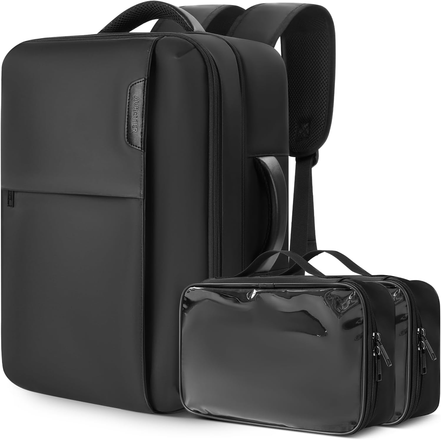 Aurotier professional hairstylist travel bag front view showcasing sleek black water resistant exterior design.