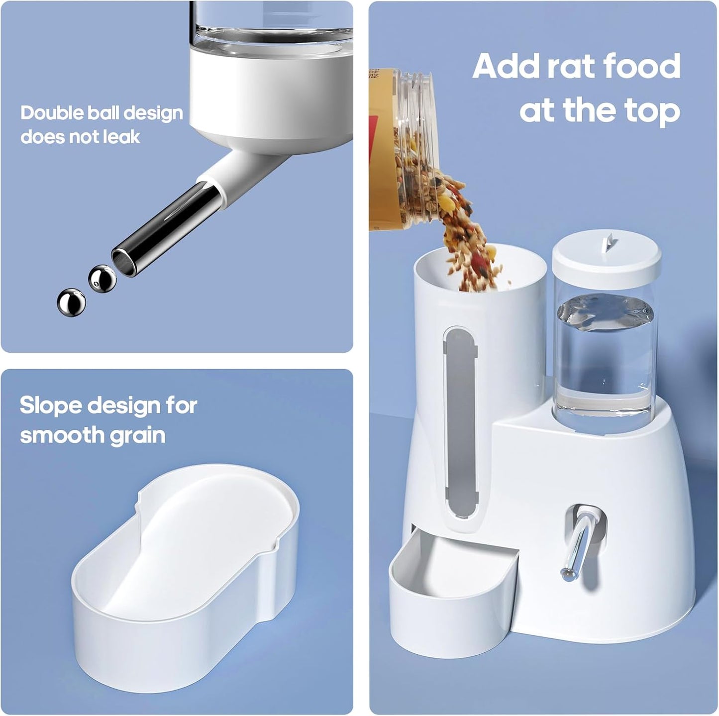 2 in 1 Hamster Water Bottle - Automatic Food Bowl, No Drip Small Animal Water Bottle Dispenser, for Syrian Dwarf Hamsters, Gerbils, Mouse, Hedgehog, Hamster Cage Accessories (Pink, Large) - Image 3