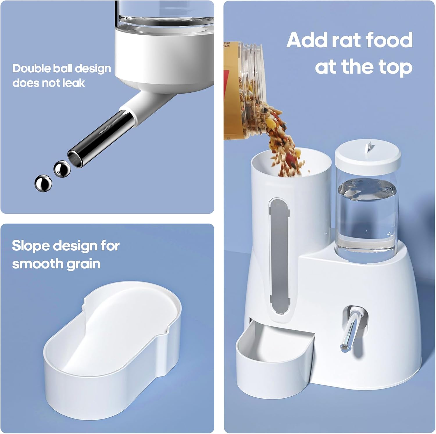 2 in 1 Hamster Water Bottle - Automatic Food Bowl, No Drip Small Animal Water Bottle Dispenser, for Syrian Dwarf Hamsters, Gerbils, Mouse, Hedgehog, Hamster Cage Accessories (Pink, Large) - Image 3