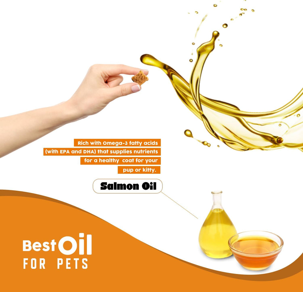 Heapets Wild Alaskan Salmon Oil packaging details showing immune and joint support indicators.