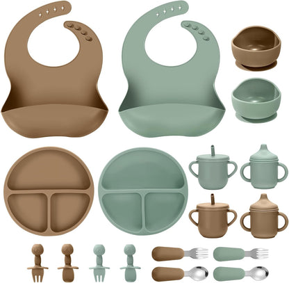 Jelldjk 18-piece silicone baby feeding set front view