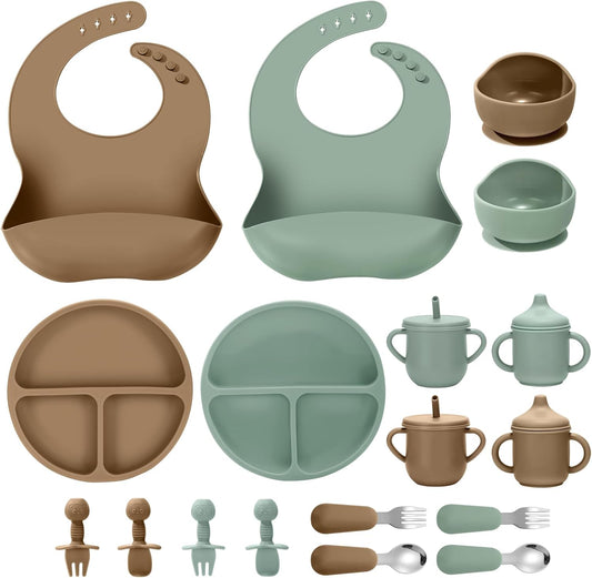 Jelldjk 18-piece silicone baby feeding set front view