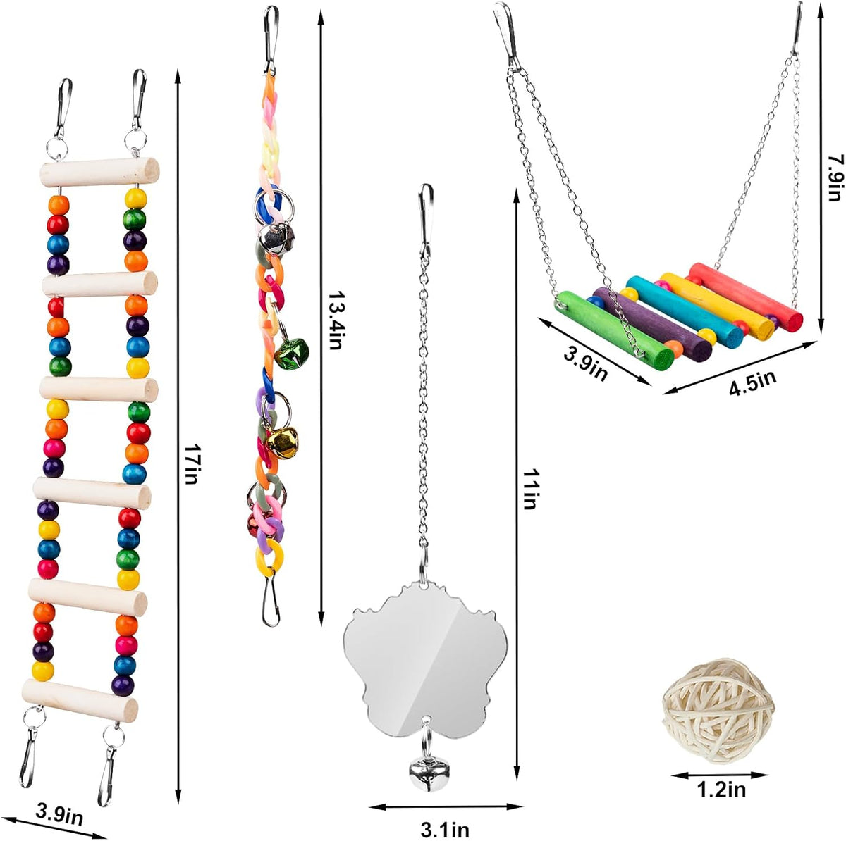 Bird Toys for Parakeets 7Pcs, Wood Parrots Budgie Cage Accessories - Image 6