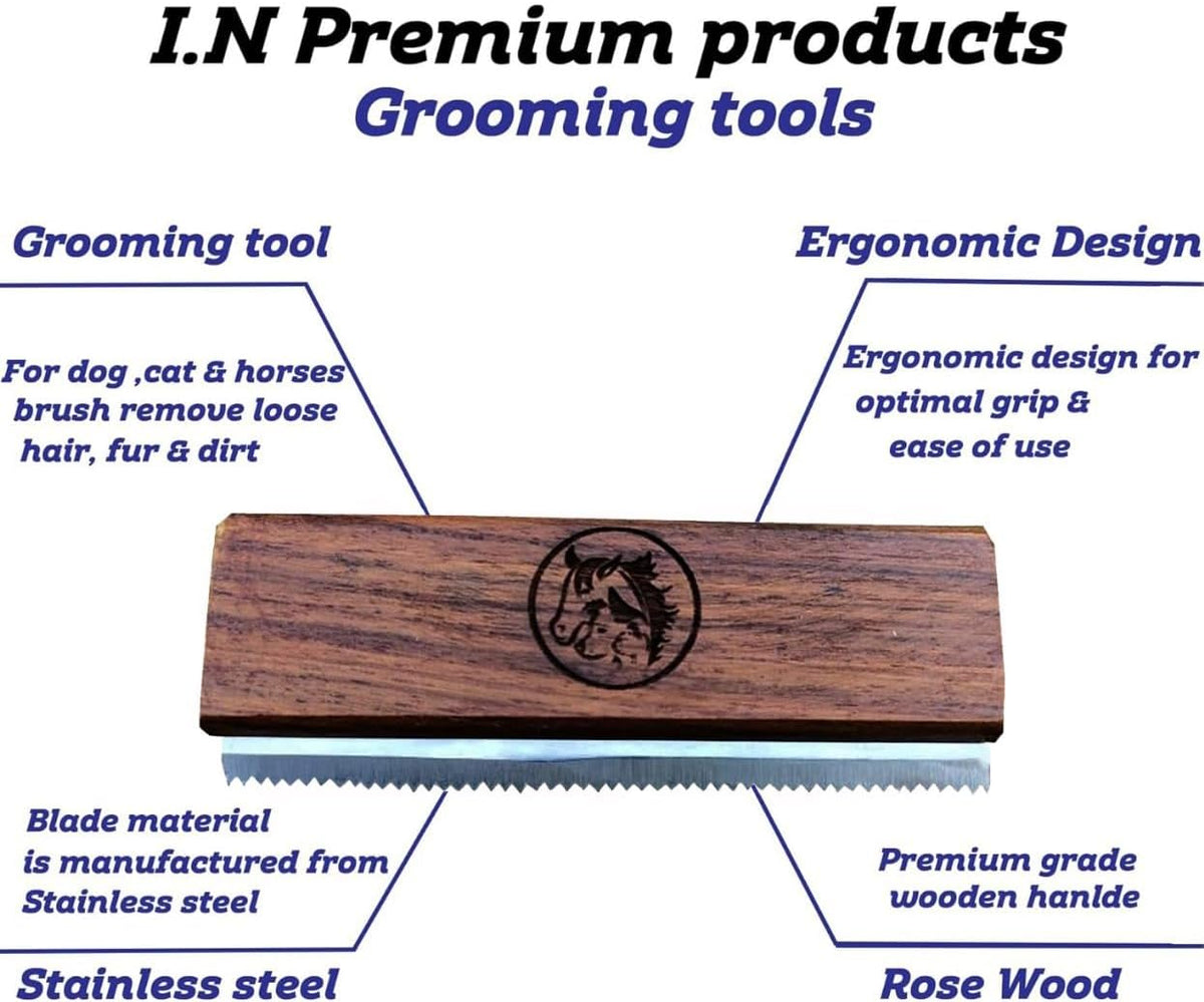 I.N Premium multi animal deshedding brush packaging displaying authentic product specifications.