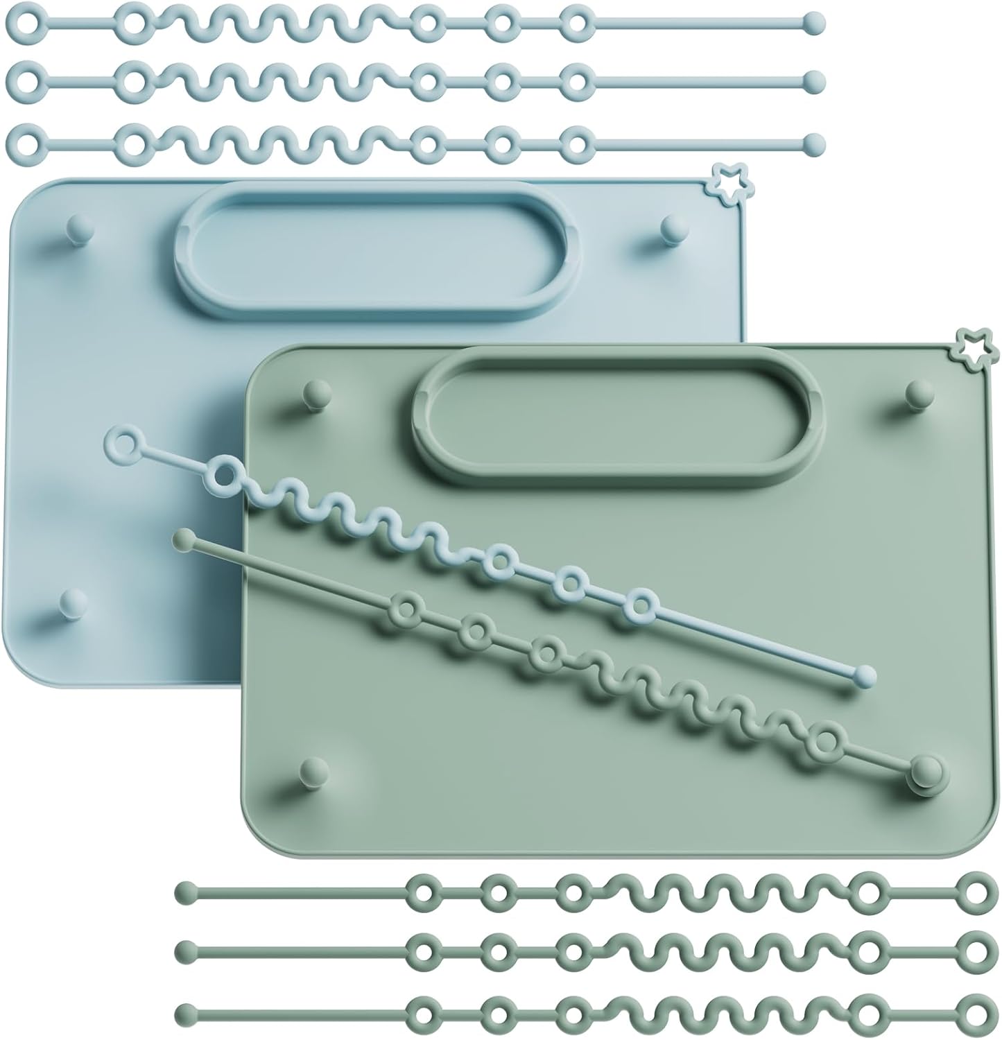 Seposeve baby silicone mat front view showing green and blue suction placemats