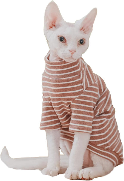 Sphynx Cats Warm Fleece Shirt Cat Turtleneck Undershirt Thermal Hairless Cat Clothes for Sphynx, Devon, Cornish Cat Clothes and Small Kitten and Dogs (Blue Pinstripe, Small) - Image 9