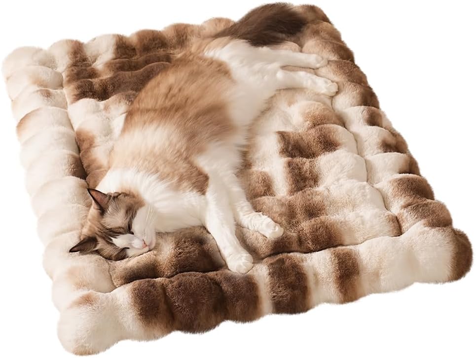 SOMAHE Cat Bed, Plush Faux Fur Kneading Flat Mat - Machine Washable Fluffy Pet Bed for Indoor Cats, Non-Slip Small Kitten Bed, Therapeutic Knead Cat Mat for Couch & Window Sill, 23"x15" Inch,Camel - Image 9