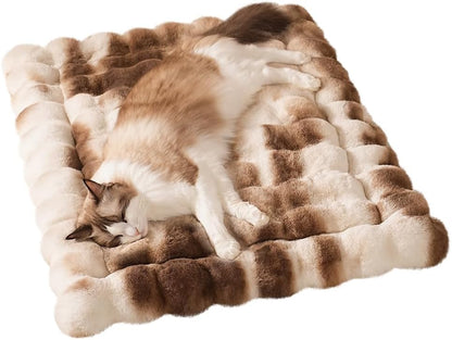 SOMAHE Cat Bed, Plush Faux Fur Kneading Flat Mat - Machine Washable Fluffy Pet Bed for Indoor Cats, Non-Slip Small Kitten Bed, Therapeutic Knead Cat Mat for Couch & Window Sill, 23"x15" Inch,Camel - Image 9