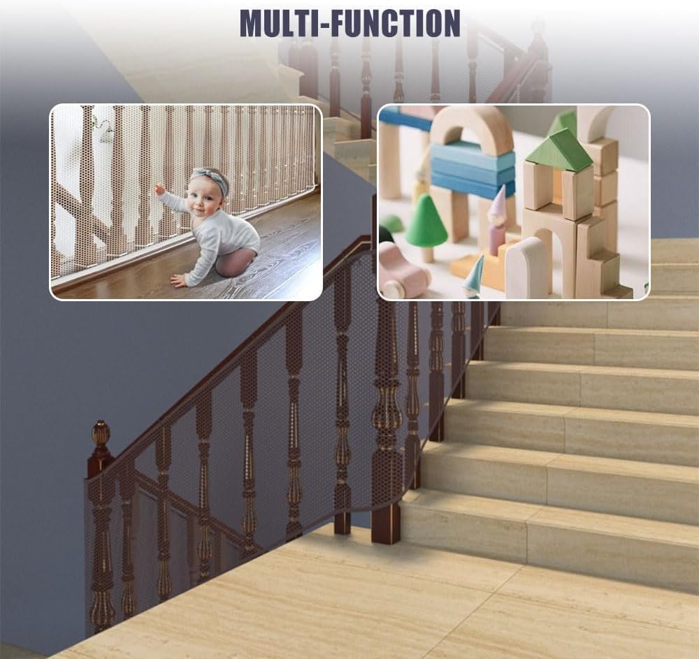 Safety netting covering balcony railing gap