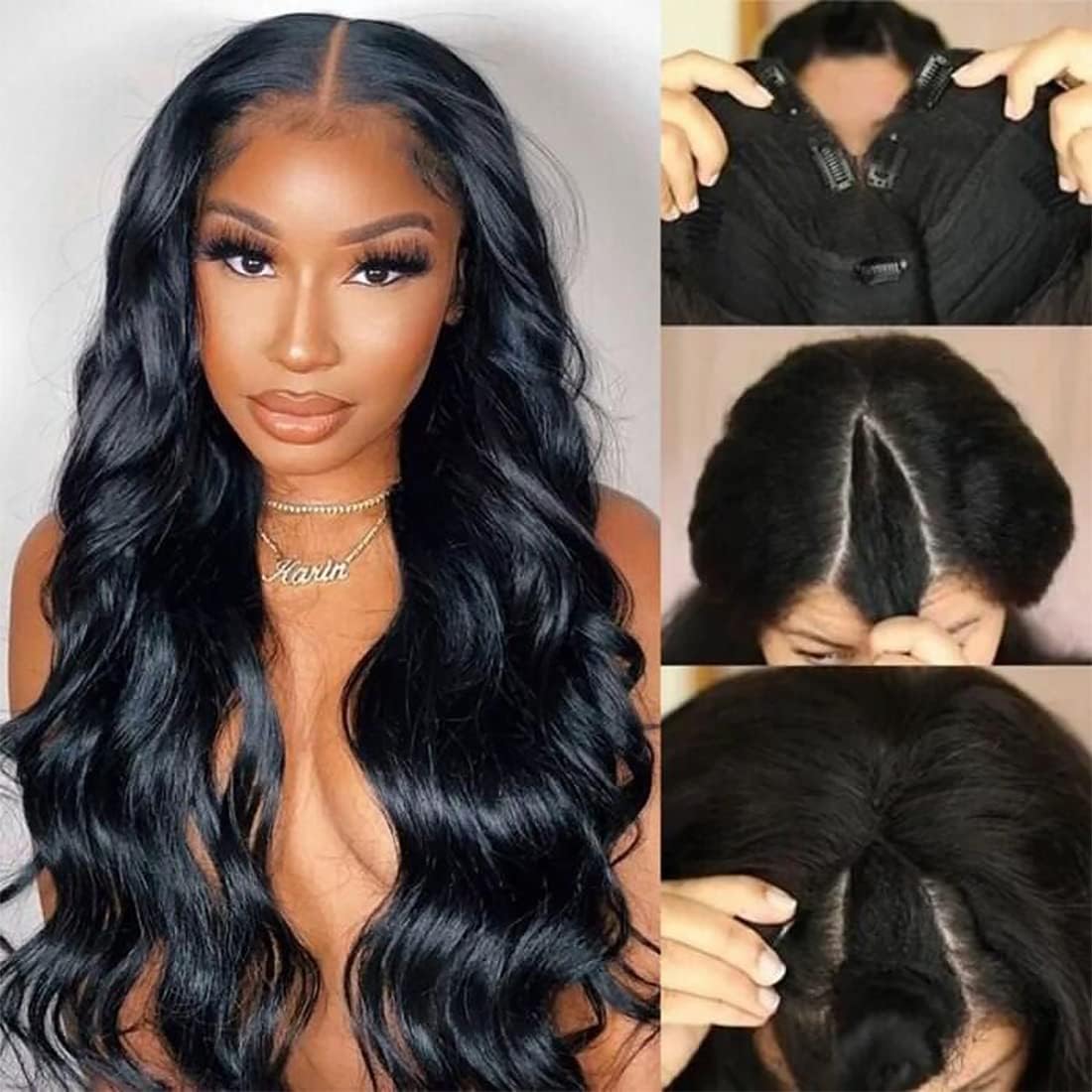 UNICE V part human hair body wave wig front view