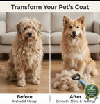 Close up of pet grooming rake removing loose fur