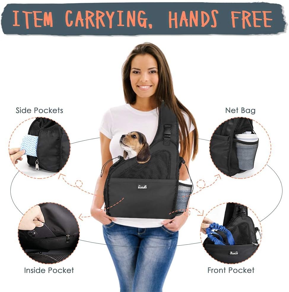 Side view of Lukovee dog sling with water bottle pocket