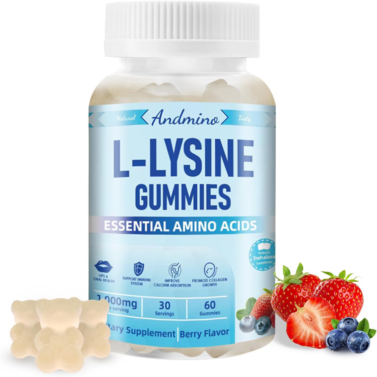 Andmino L-Lysine Gummies 1000mg bottle front view