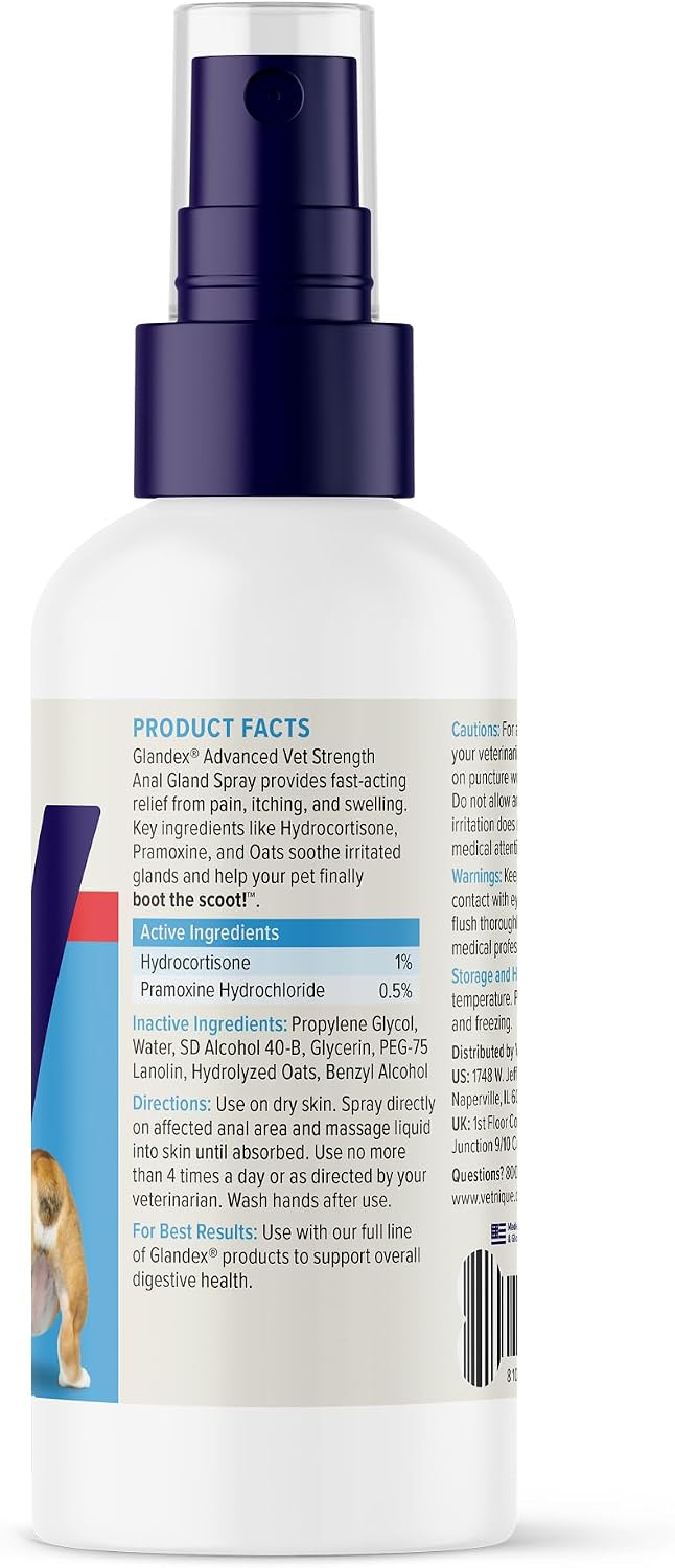 Vetnique Glandex Medicated Anal Gland Anti Itch Spray for Dogs & Cats Skin Relief to Soothe Scooting, Itching & Inflamed Glands, Hydrocortisone Spray & Pramoxine, Boot The Scoot (4oz Spray) - Image 9