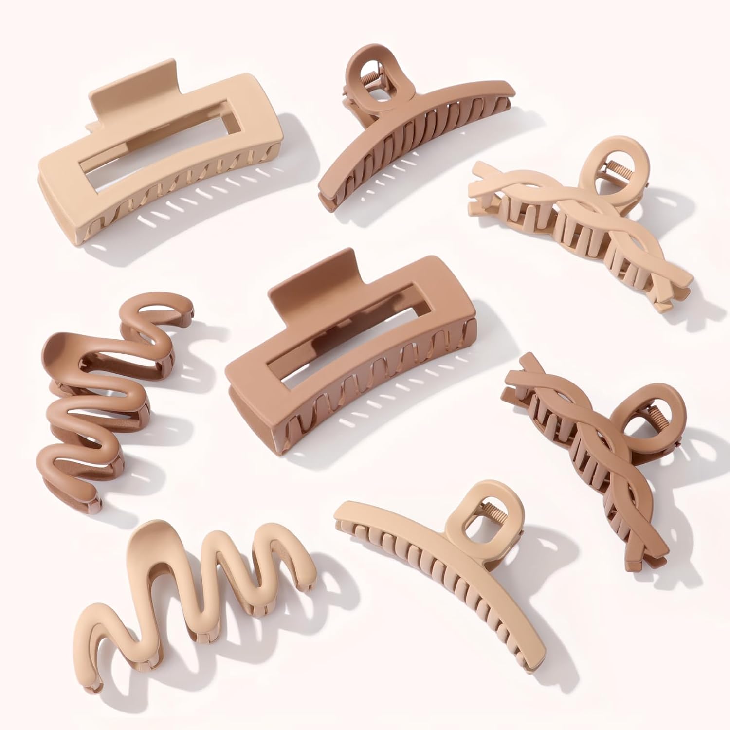 Matte Non-Slip Large Hair Clips for Women 8PCS (4 Beige+4 Khaki), Durable Claw Clips for Women/Girls | Gift-Ready Neutral Hair Accessories for Daily & Special Occasions - Image 1