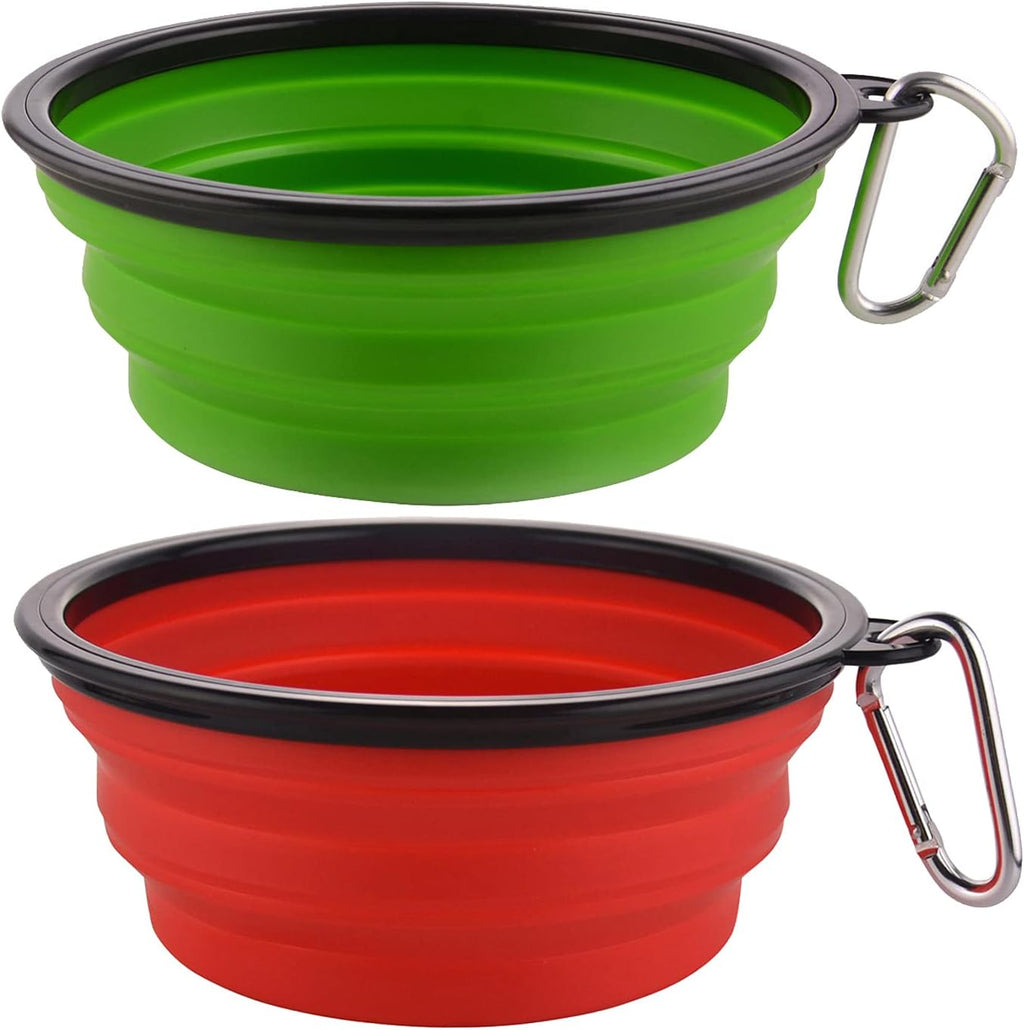 Large Collapsible Dog Bowls, 34oz Travel Water Food Bowls Portable Foldable Collapse Dishes with Carabiner Clip, 2 Pack (Blue + Red) - Image 11