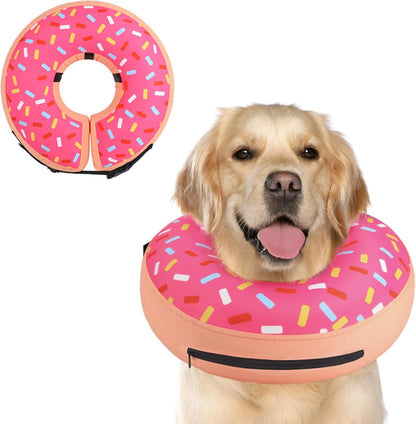 Supet Inflatable Dog Cone Collar front view on a golden retriever.