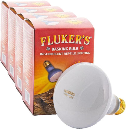 Authentic imported Fluker's reptile basking spotlight bulb illuminating a targeted area.