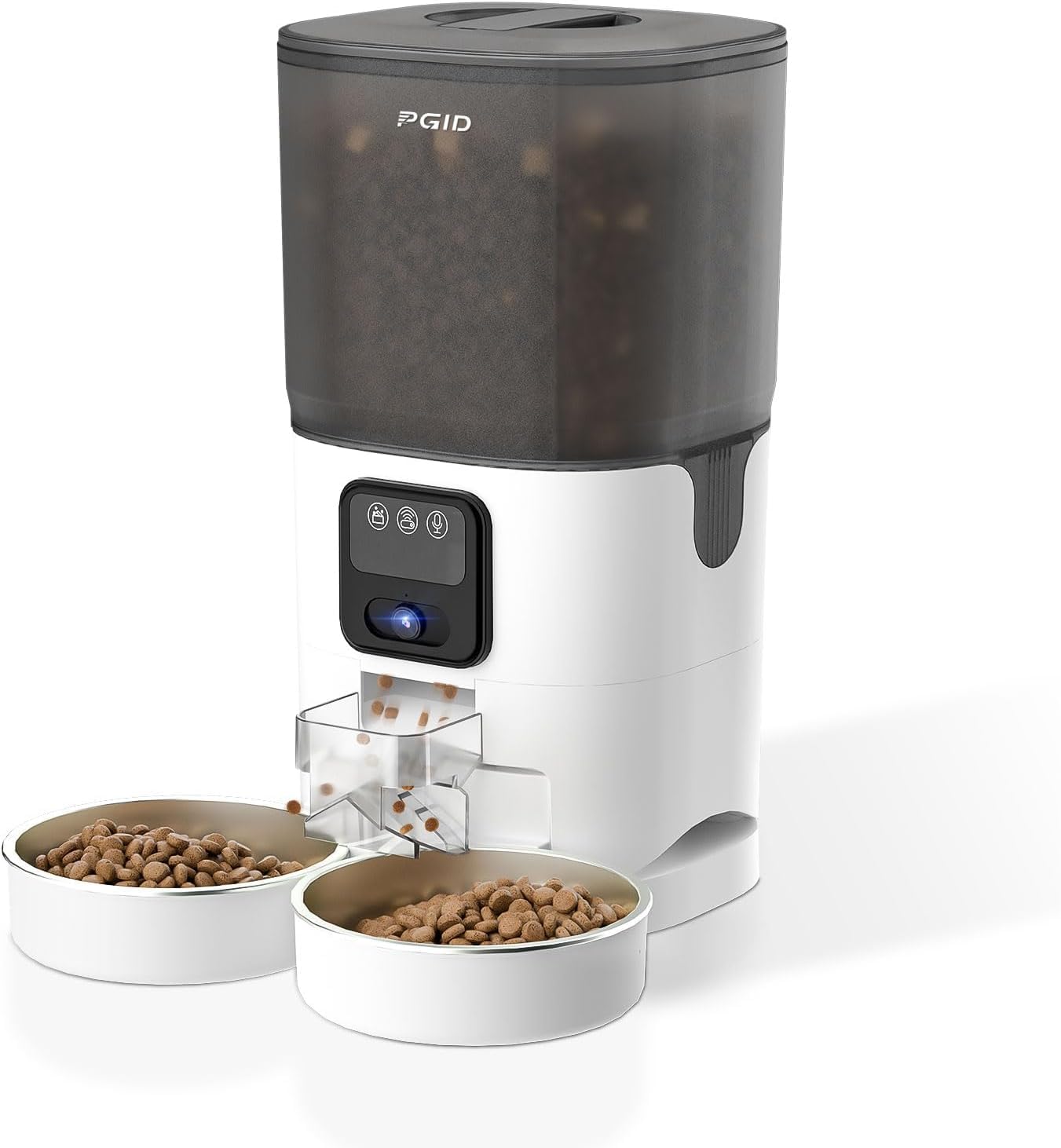 PGID automatic cat feeder with camera front view for multi pet feeding.